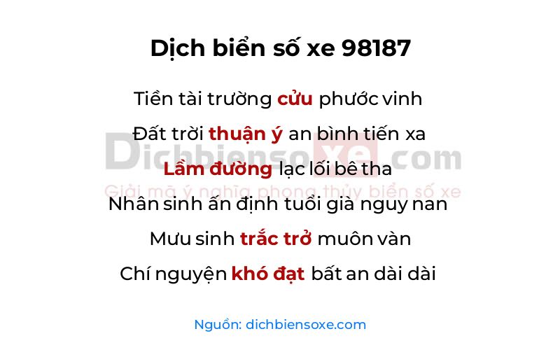 Dịch thơ biển số 98187