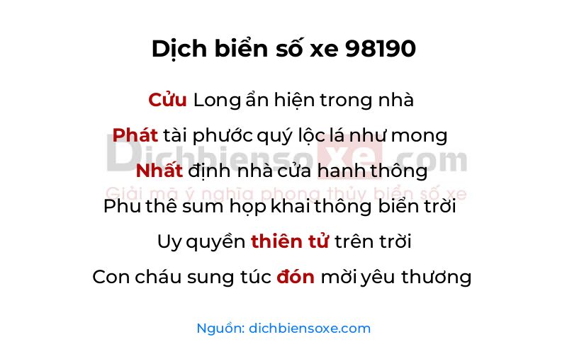 Dịch thơ biển số 98190