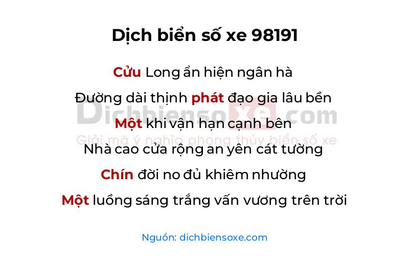 Dịch thơ biển số 98191