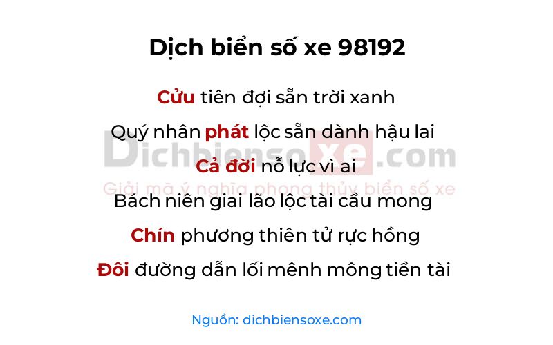 Dịch thơ biển số 98192