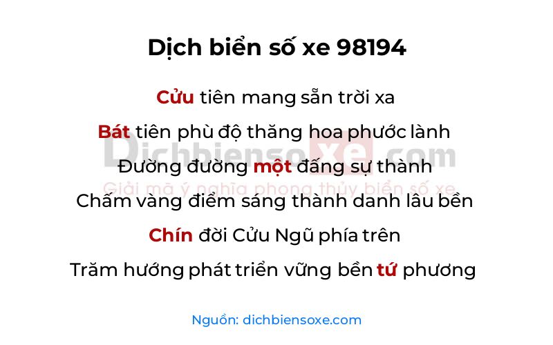Dịch thơ biển số 98194