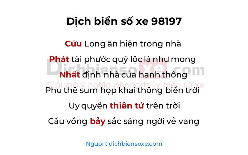 Dịch thơ biển số 98197