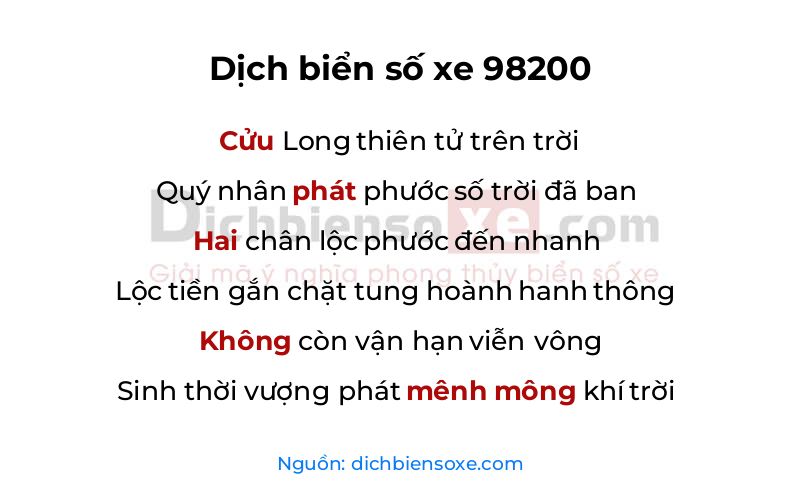 Dịch thơ biển số 98200