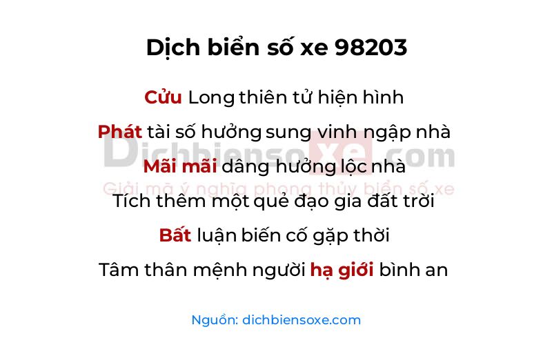 Dịch thơ biển số 98203