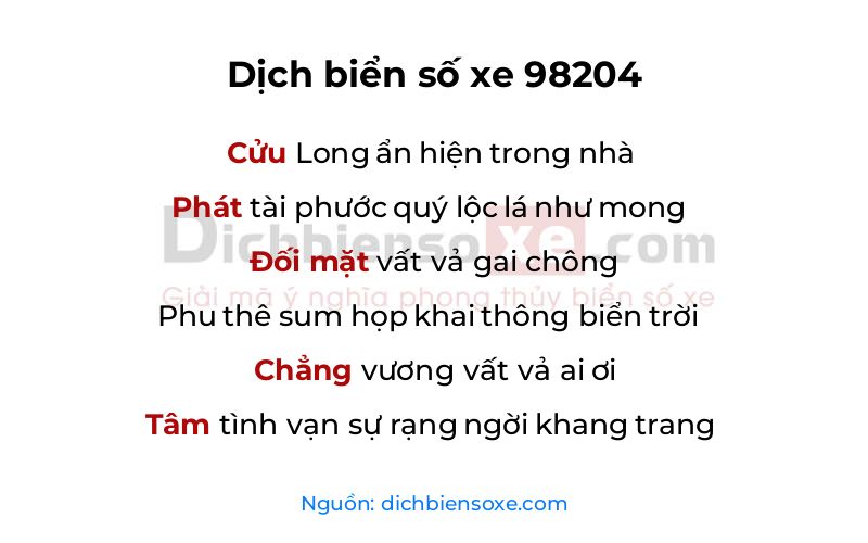 Dịch thơ biển số 98204