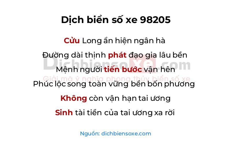 Dịch thơ biển số 98205