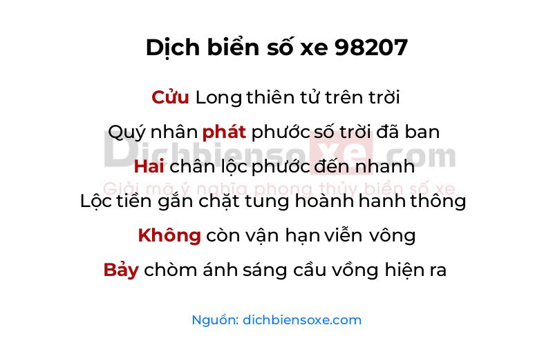 Dịch thơ biển số 98207