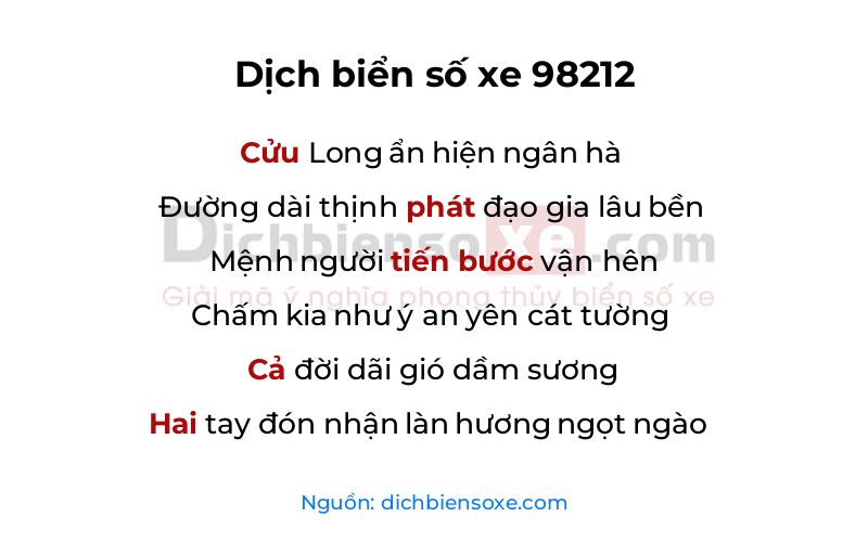 Dịch thơ biển số 98212