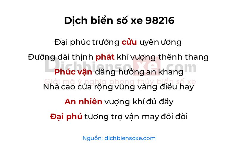 Dịch thơ biển số 98216