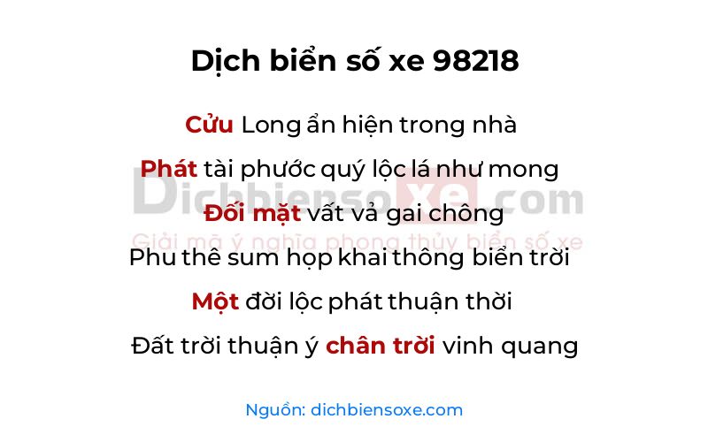 Dịch thơ biển số 98218