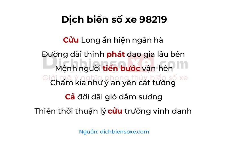 Dịch thơ biển số 98219