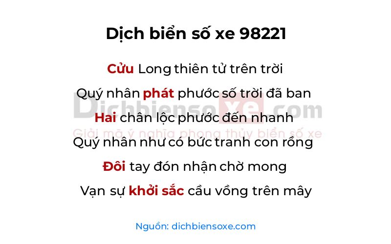 Dịch thơ biển số 98221