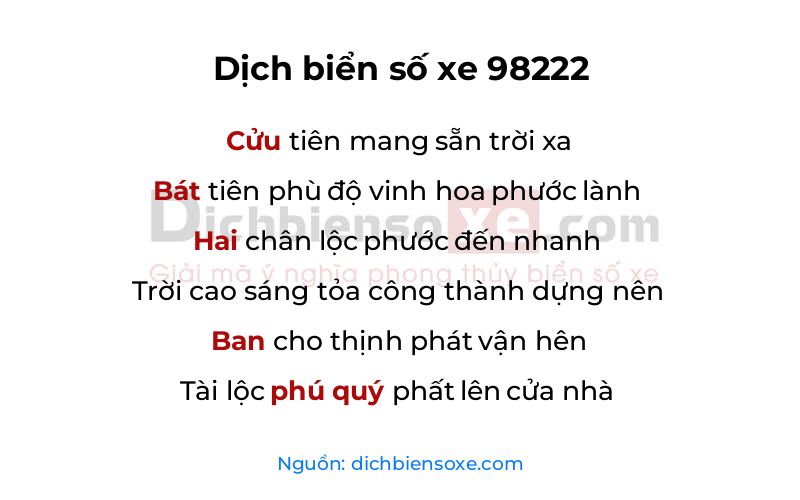 Dịch thơ biển số 98222
