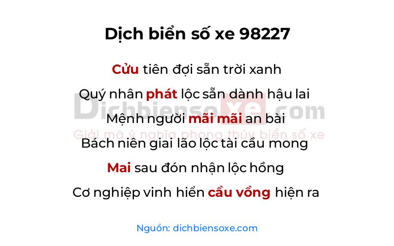 Dịch thơ biển số 98227