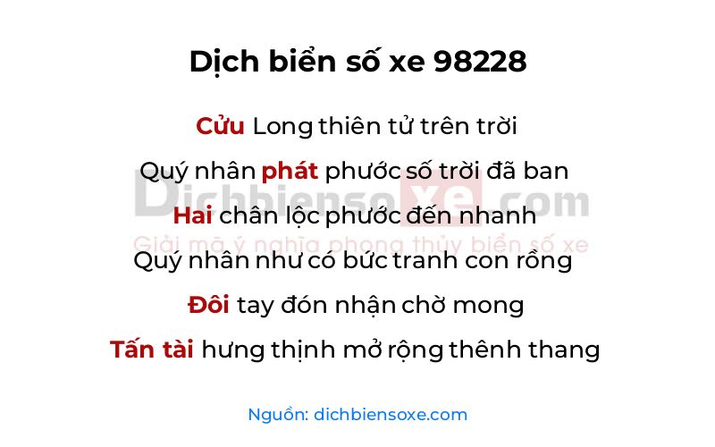 Dịch thơ biển số 98228