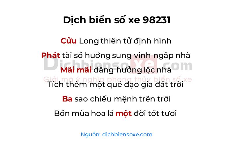 Dịch thơ biển số 98231