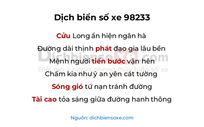 Dịch thơ biển số 98233