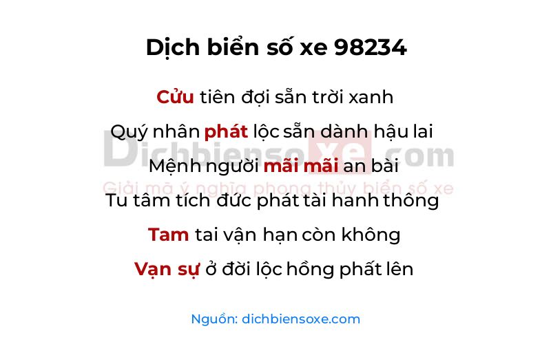 Dịch thơ biển số 98234