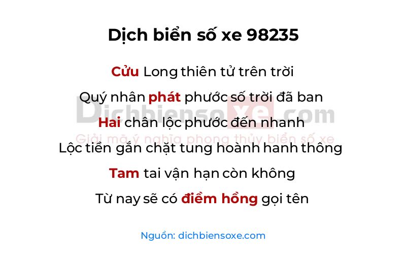 Dịch thơ biển số 98235