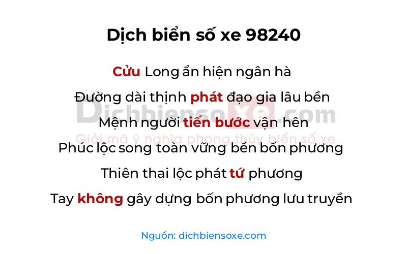 Dịch thơ biển số 98240