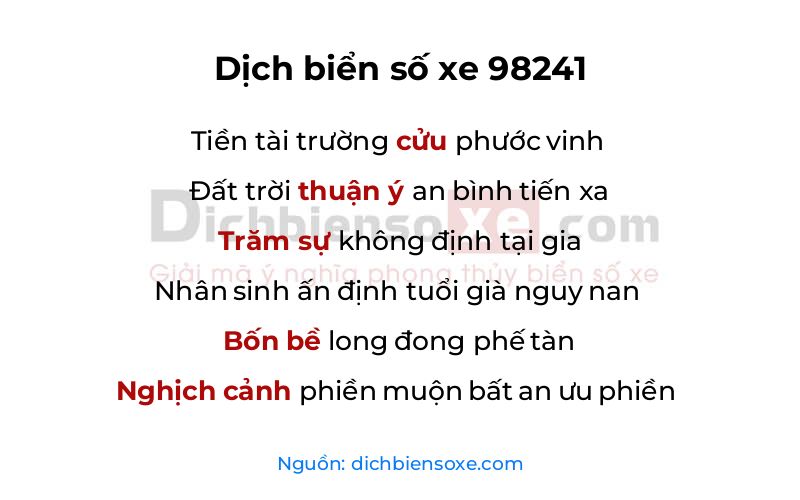 Dịch thơ biển số 98241