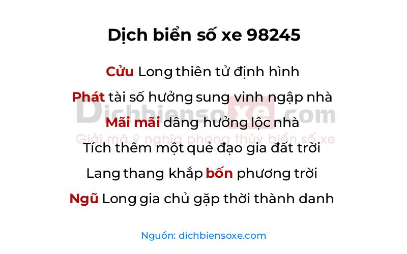Dịch thơ biển số 98245