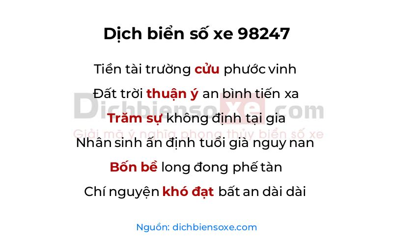Dịch thơ biển số 98247