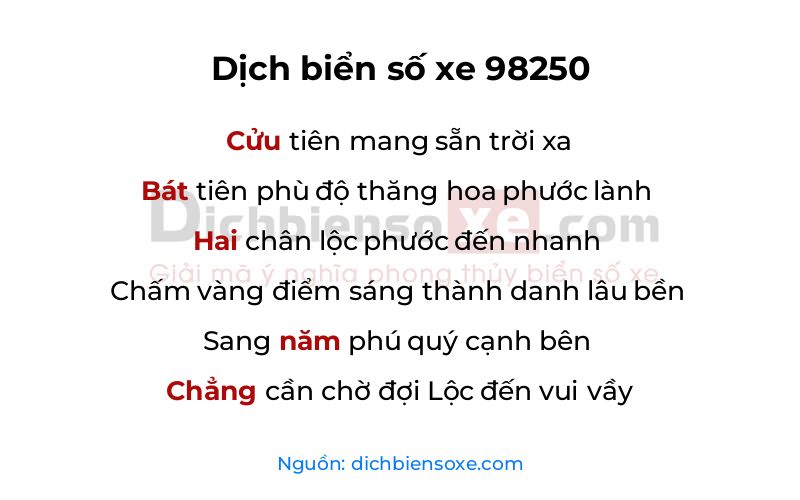 Dịch thơ biển số 98250