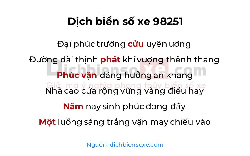 Dịch thơ biển số 98251