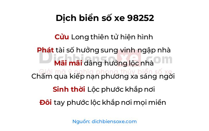 Dịch thơ biển số 98252