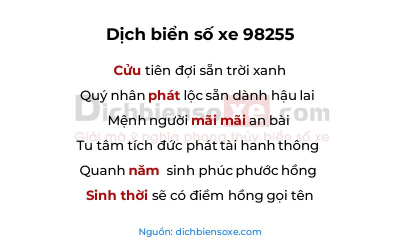 Dịch thơ biển số 98255