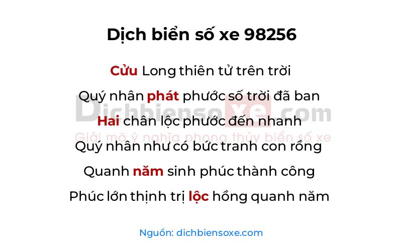 Dịch thơ biển số 98256