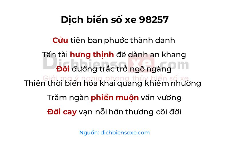 Dịch thơ biển số 98257