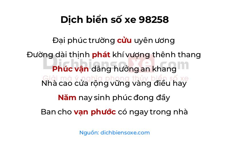 Dịch thơ biển số 98258