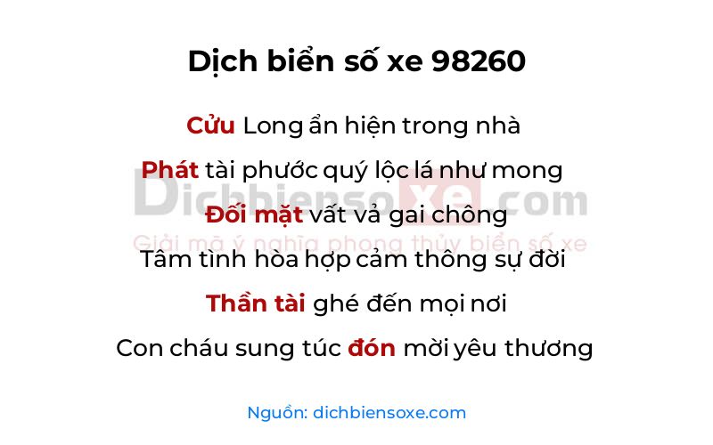 Dịch thơ biển số 98260