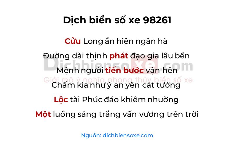 Dịch thơ biển số 98261