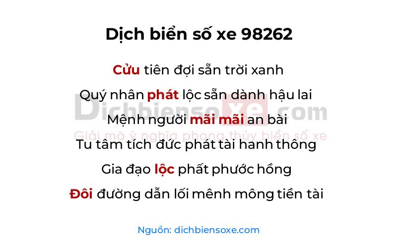 Dịch thơ biển số 98262