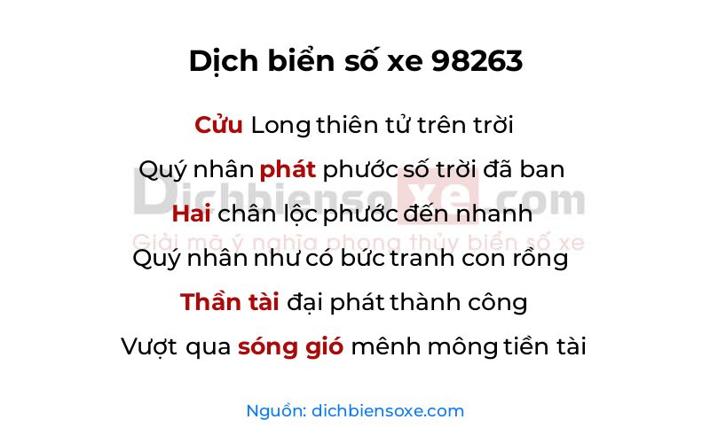 Dịch thơ biển số 98263