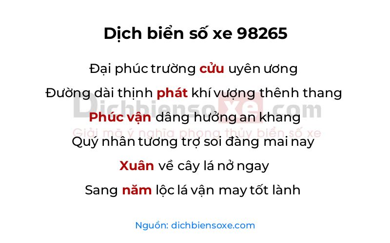 Dịch thơ biển số 98265