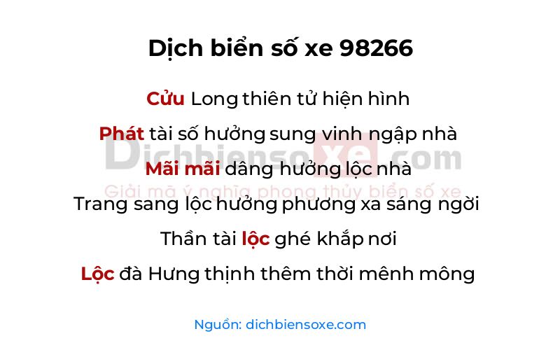 Dịch thơ biển số 98266