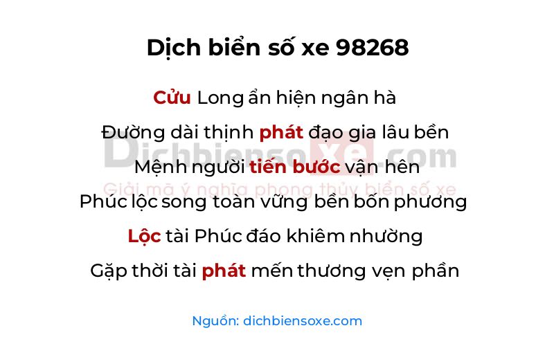 Dịch thơ biển số 98268