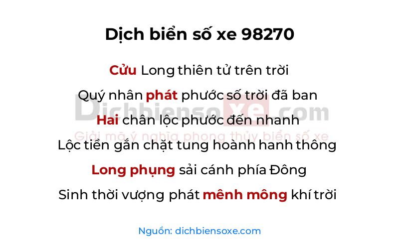 Dịch thơ biển số 98270