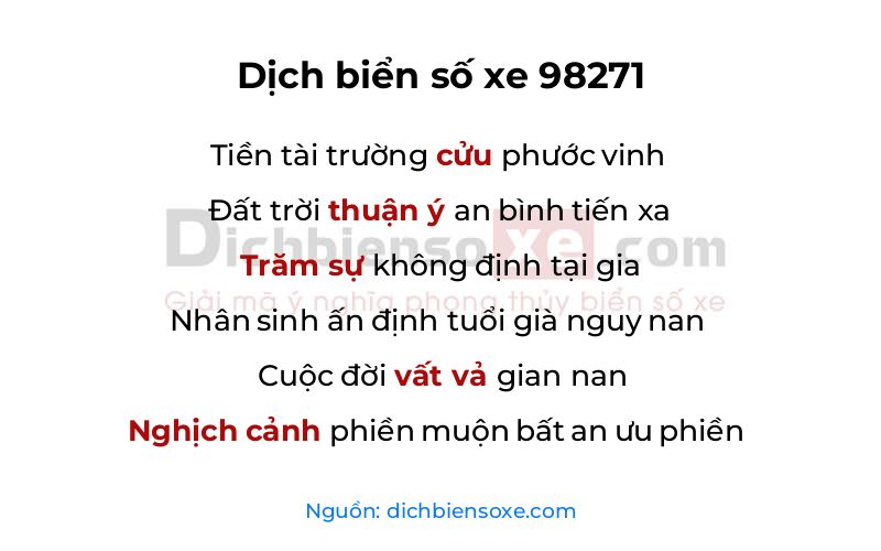 Dịch thơ biển số 98271