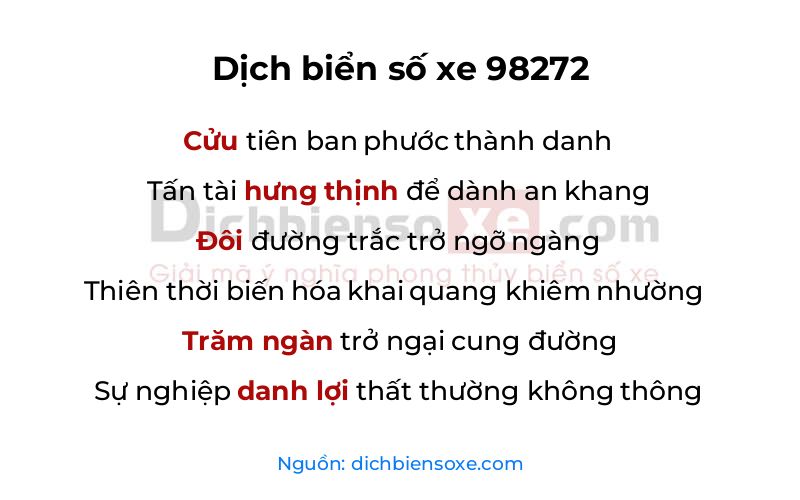 Dịch thơ biển số 98272