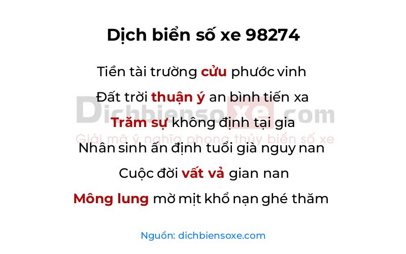 Dịch thơ biển số 98274
