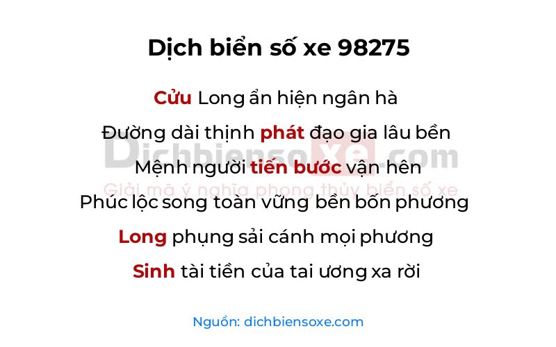 Dịch thơ biển số 98275