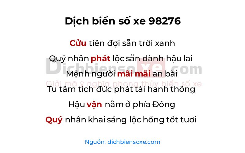 Dịch thơ biển số 98276