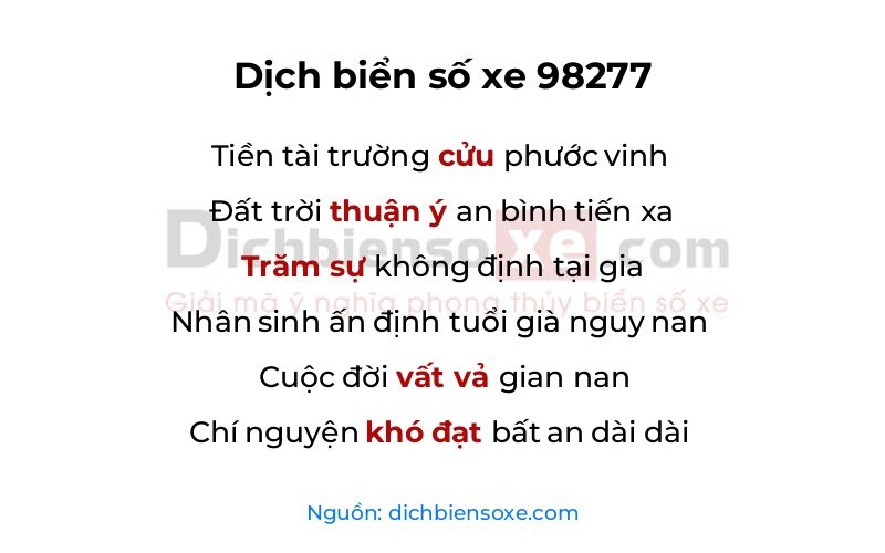 Dịch thơ biển số 98277