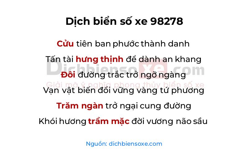 Dịch thơ biển số 98278