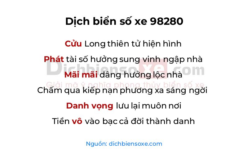 Dịch thơ biển số 98280
